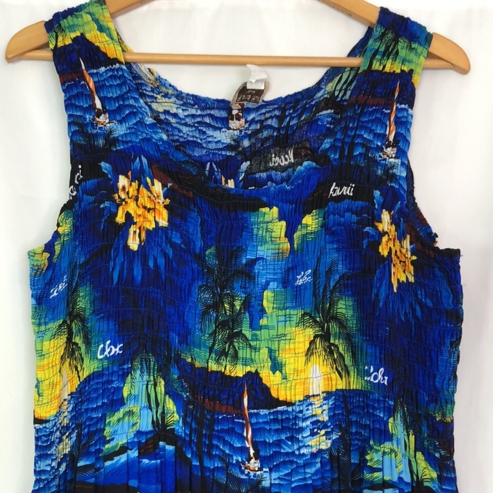 Aloha Hut Hawaii Women's Sleeveless Maxi Dress Blue Sunset Print Size Plus - Picture 4 of 11